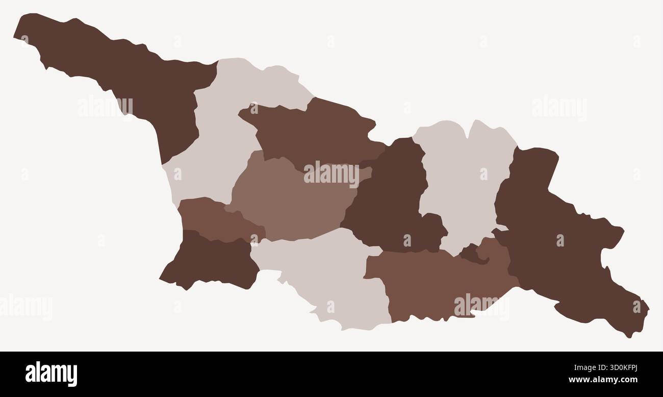 Karte von Georgien mit Regionen. Nur eine einfache Ländergrenzkarte mit regionaler Aufteilung. Braune Farbpalette. Stock Vektor