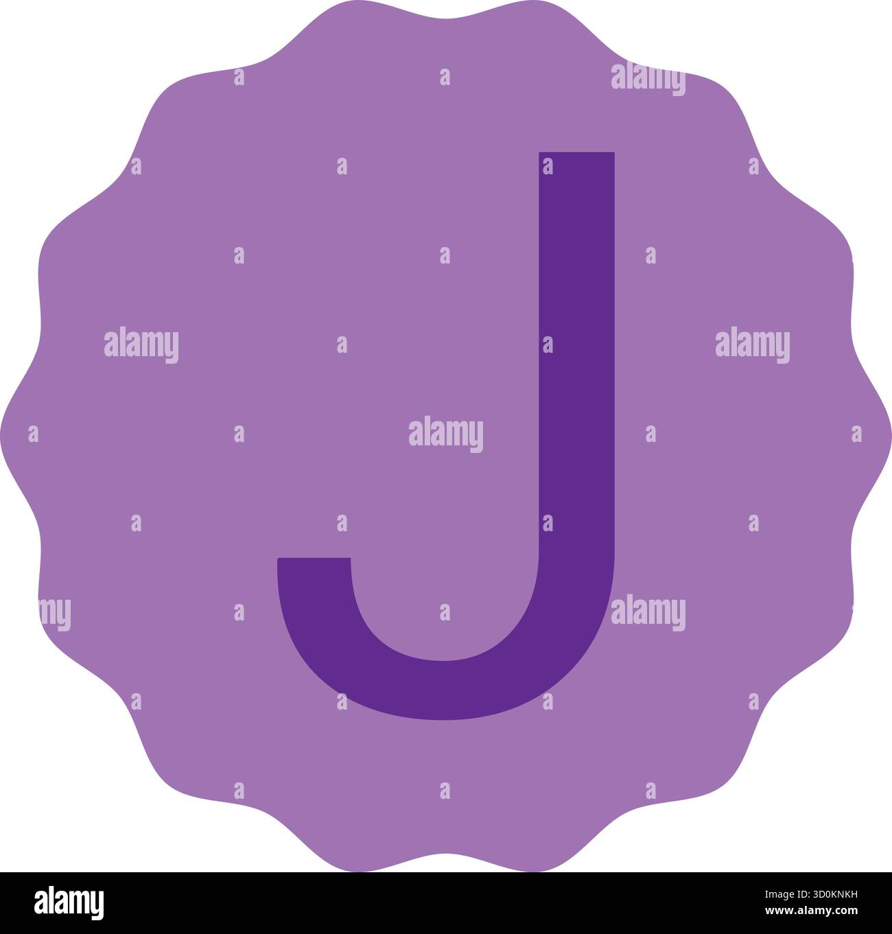 Lila Buchstabe J Vektordesign isoliert auf weißem Hintergrund. Ideal für Lehrmaterialien, Typografie, kreative Alphabetprojekte und Poster. Stock Vektor