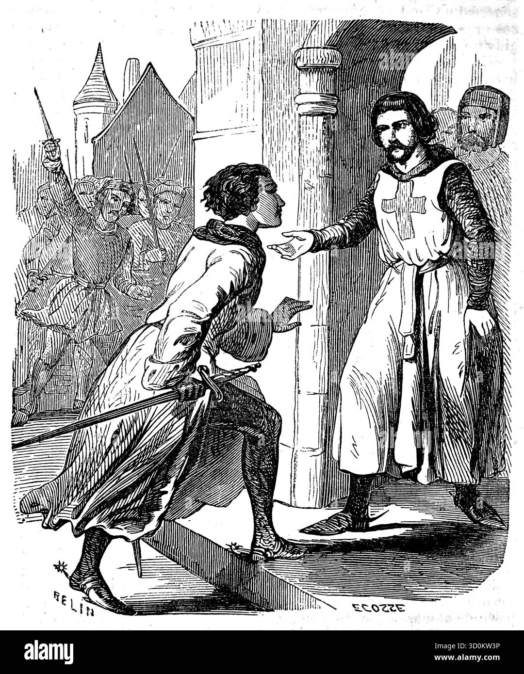 Philipp IV. Von Frankreich, genannt Philipp der Messe (1268–1314), vom Volk verfolgt, flüchtet unter die Templer. Stich, 19. Jahrhundert. Stockfoto