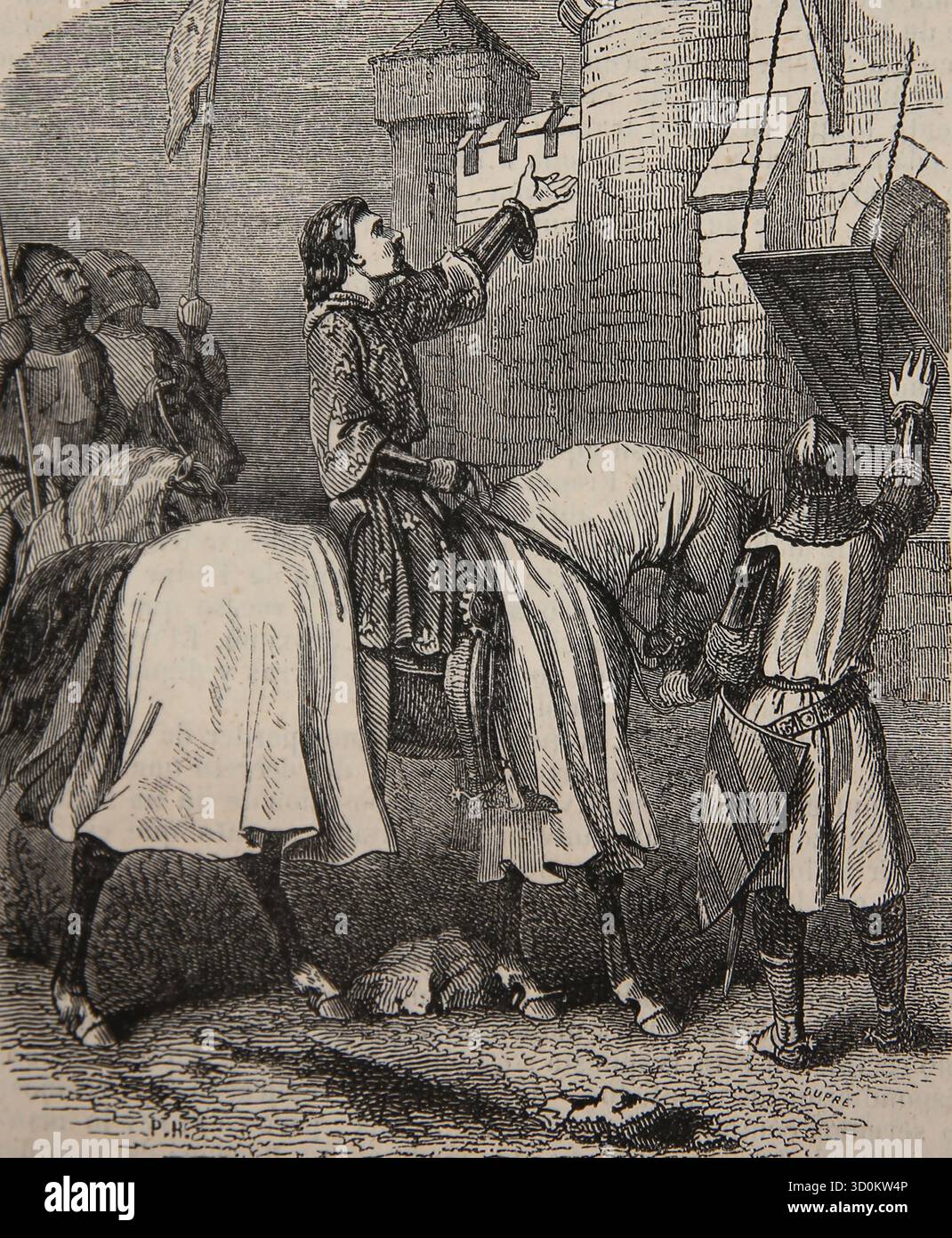 Hundertjähriger Krieg zwischen England und Frankreich. Philipp VI. Von Valois nach der Schlacht von Crécy (1346), nach dem Sieg Eduards III. Von England. Stich, 19. Jahrhundert. Stockfoto