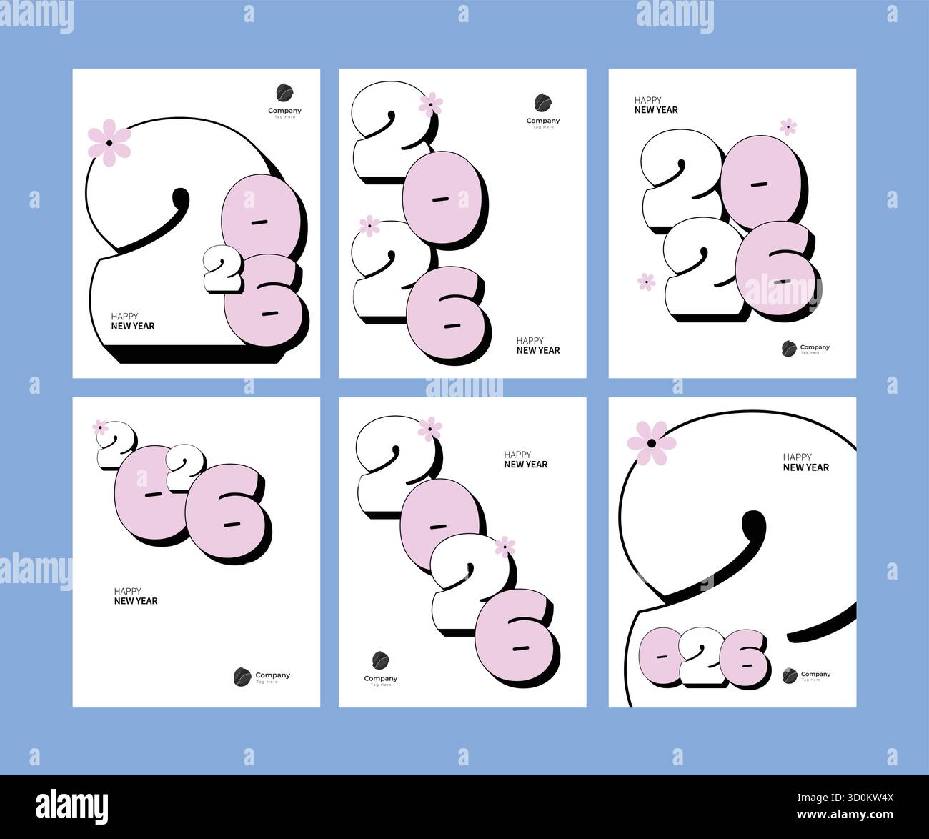 Minimal 2026 Happy New Year Post Design in rosa, weiß und schwarz Vektorstil, modernes Grußkarten-Layout für digitale und gedruckte Verwendung Stock Vektor