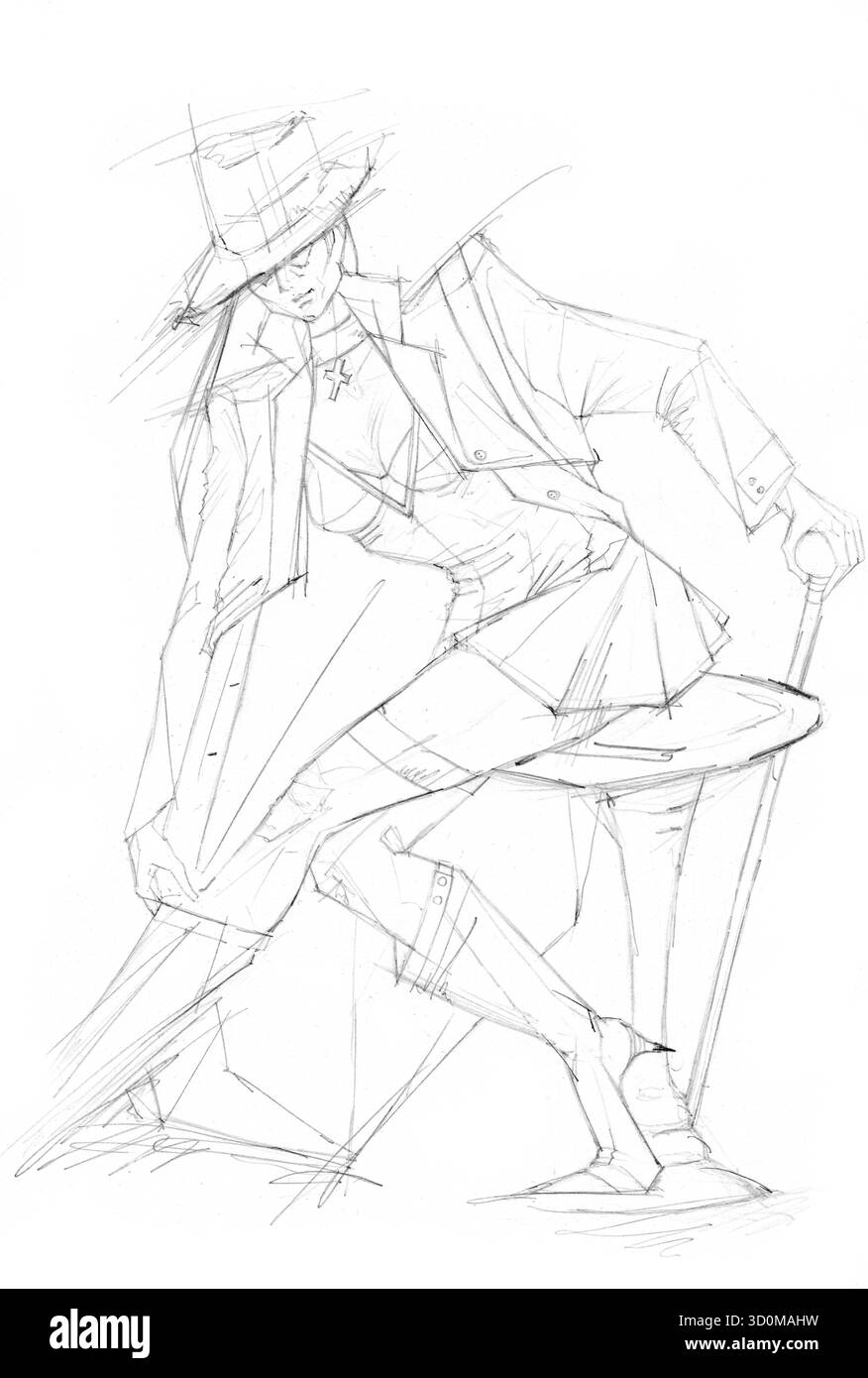 Investigative Eleganz – Herbstskizze zwischen Geheimnis und Stil Stockfoto