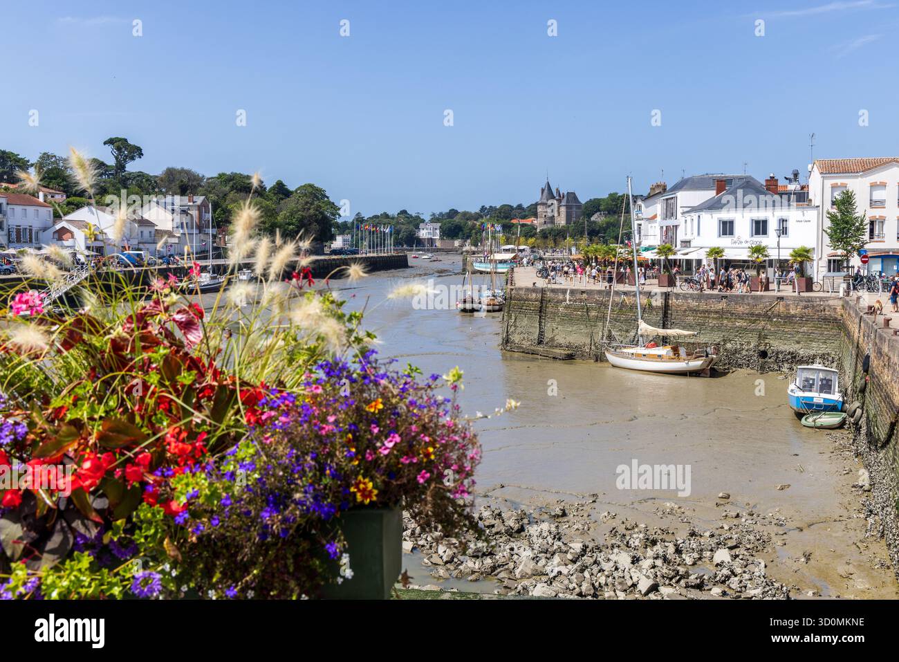 Pornic, Loire-Atlantique, Frankreich, Sommer – malerischer Blick auf das historische Château de Pornic mit Blick auf den Hafen an der Atlantikküste Stockfoto