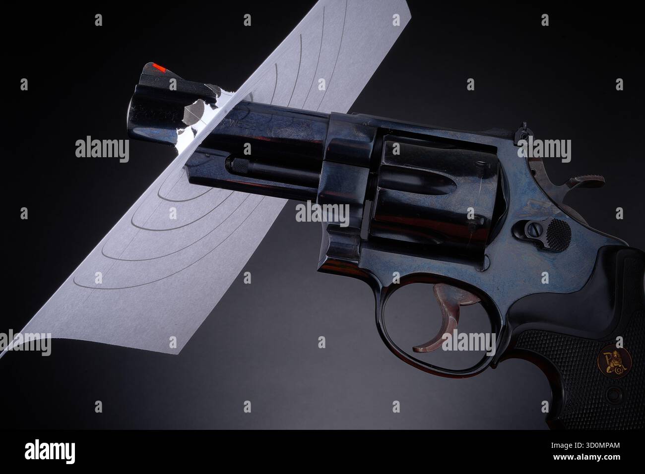 Pistole und Ziel, .41 Smith & Wesson Magnum, Waffenkontrolle Stockfoto