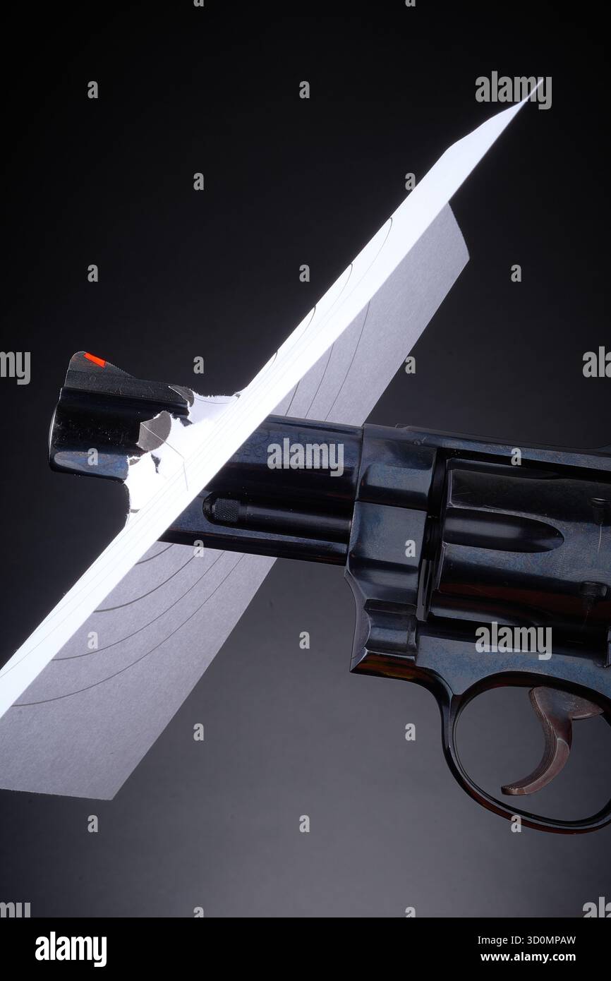 Pistole und Ziel, .41 Smith & Wesson Magnum, Waffenkontrolle Stockfoto