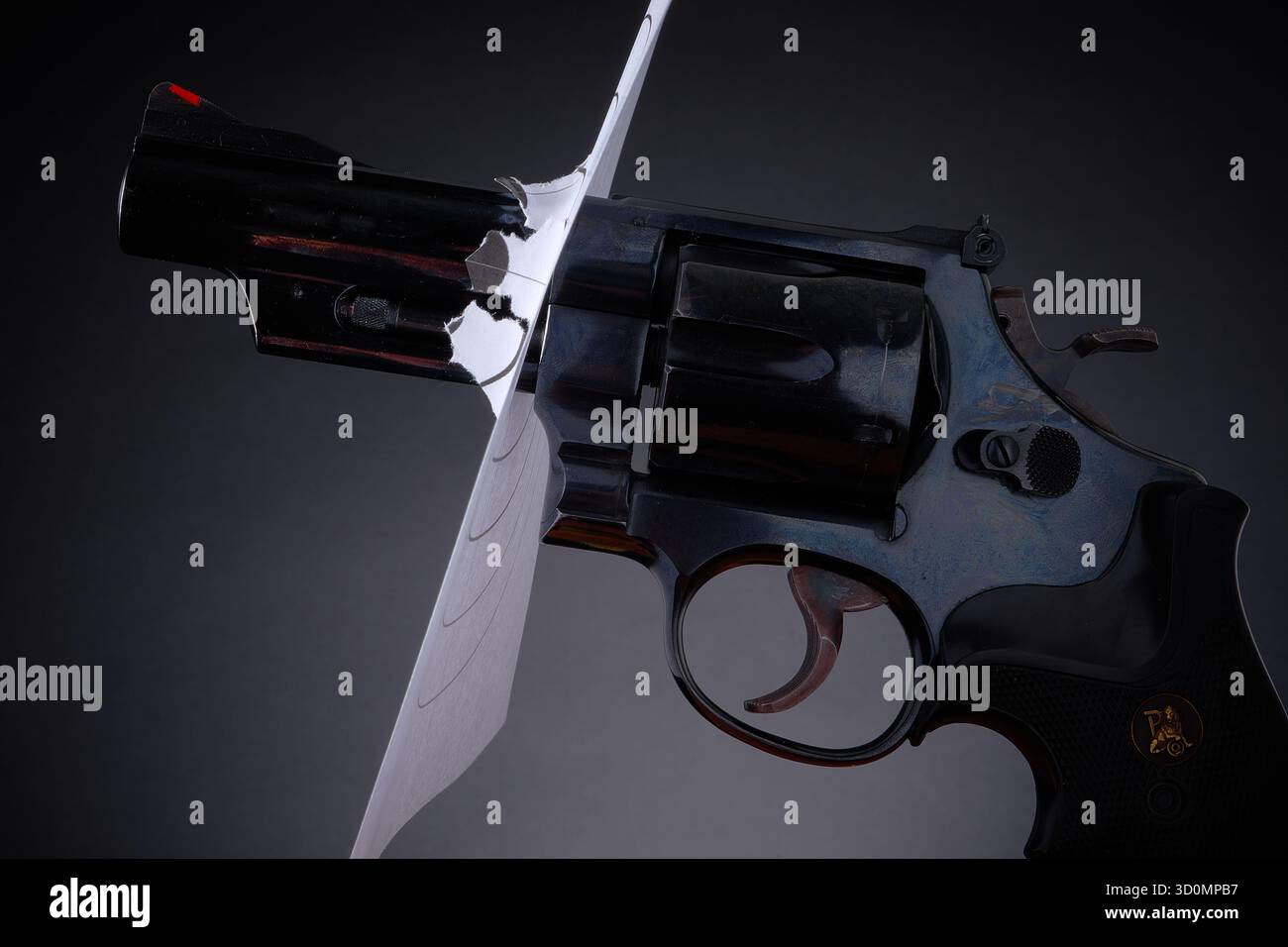 Pistole und Ziel, .41 Smith & Wesson Magnum, Waffenkontrolle Stockfoto