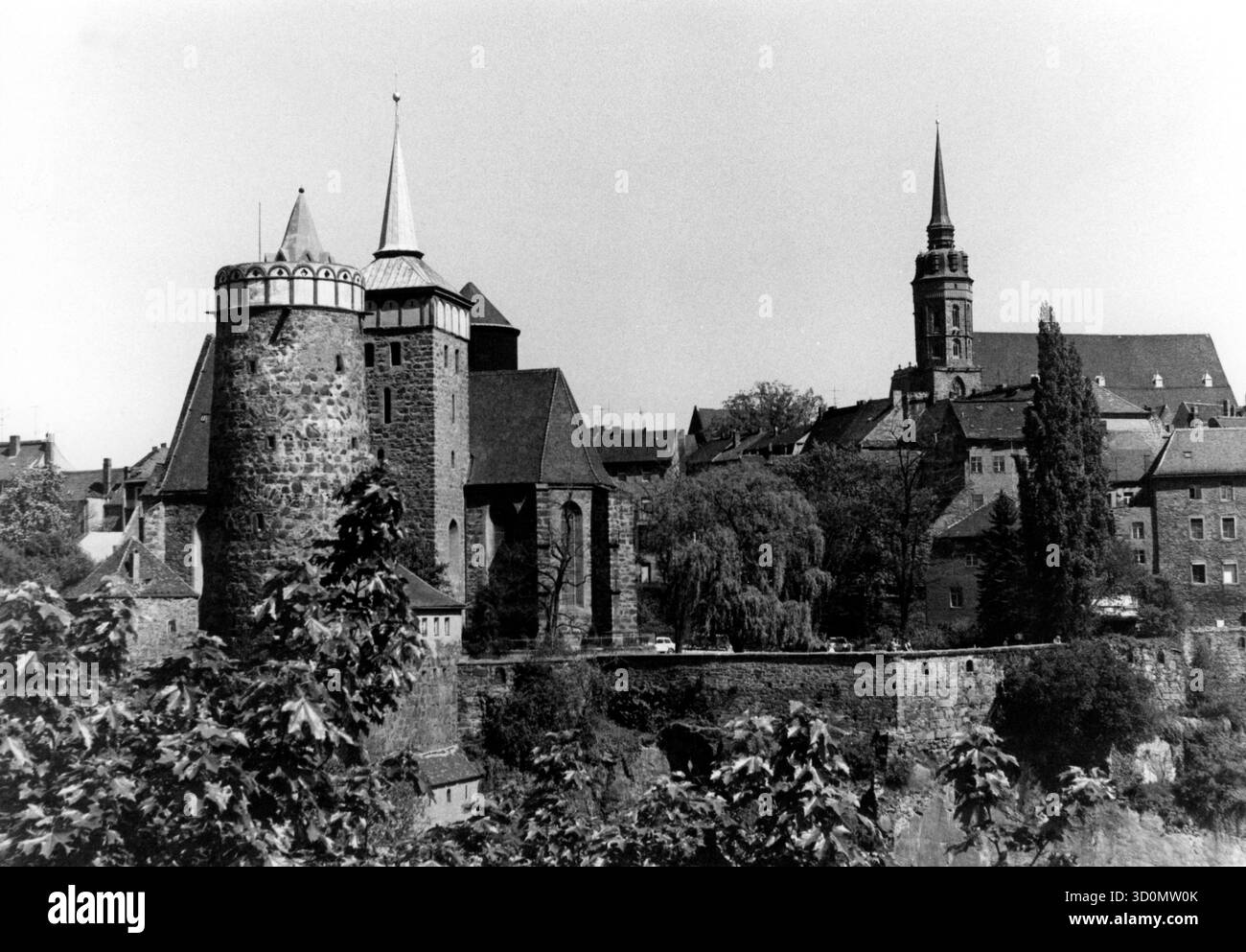 Bautzen: Altes Wasserwerk, dahinter St. Michaelskirche, rechts Petridom. [Automatisierte Übersetzung] Stockfoto