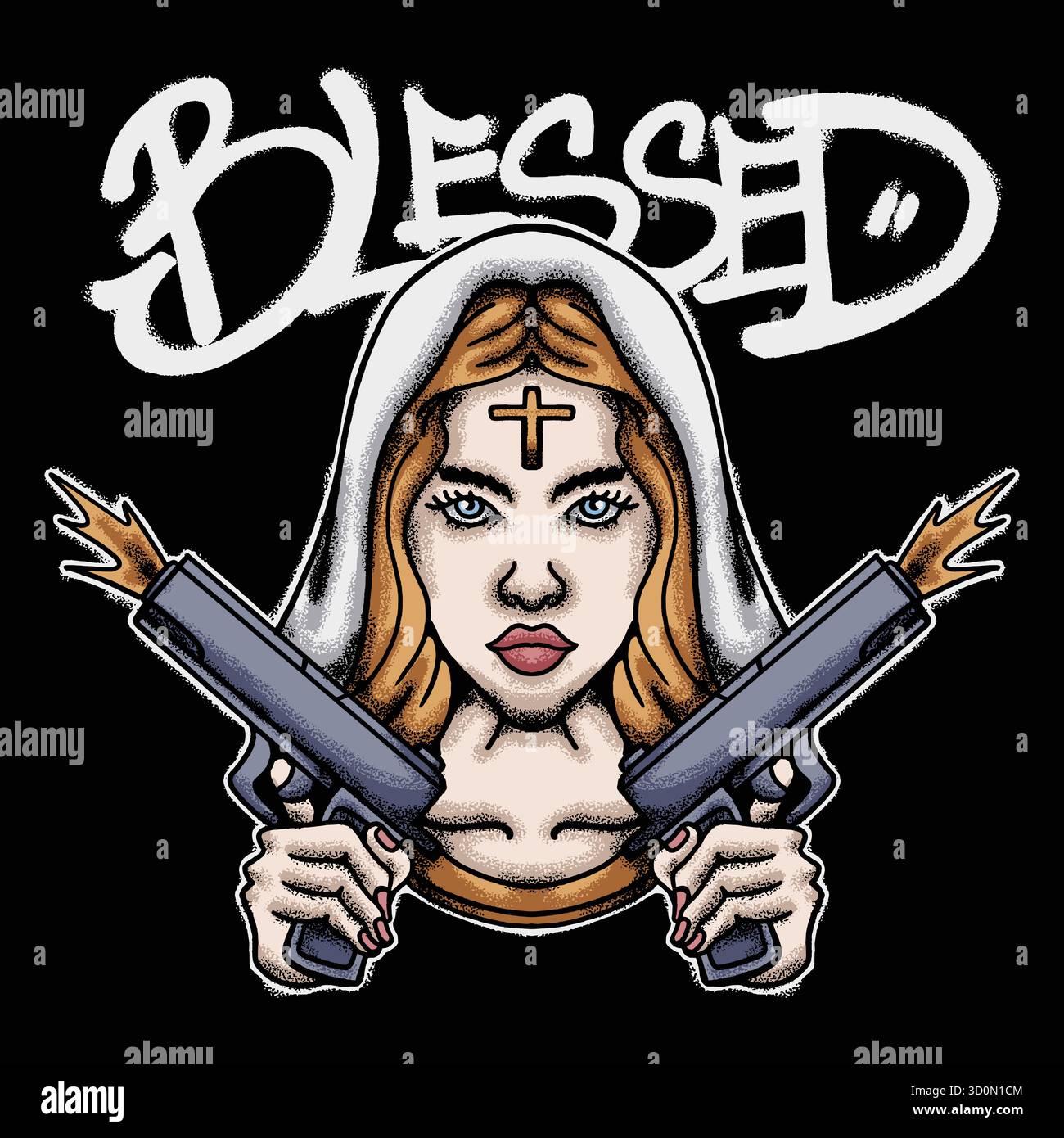 Frau mit Waffen Urban Streetwear Art Stock Vektor