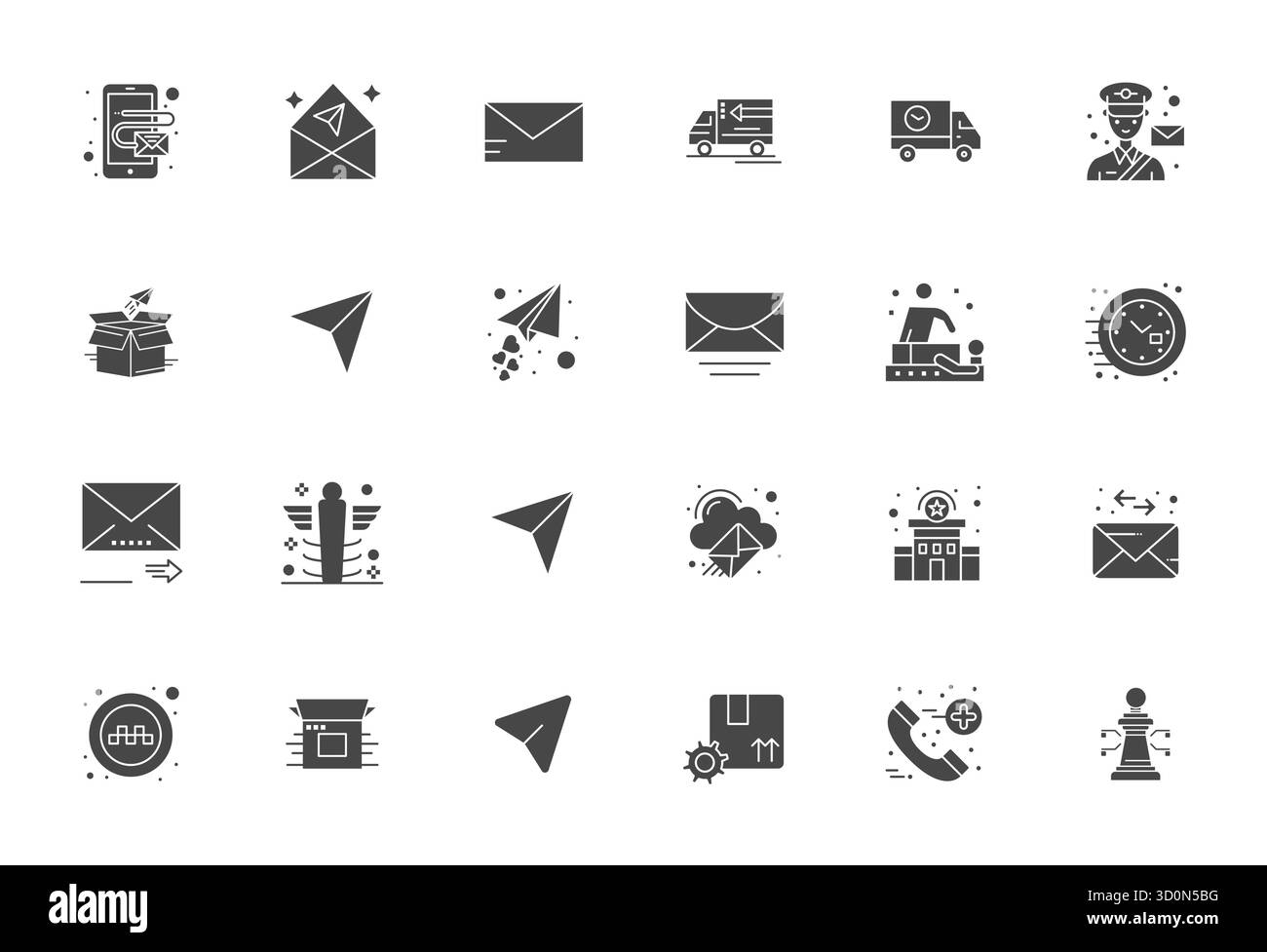 Verwandeln Sie Ihre Designs mit 24 gefüllten Vektorsymbolen rund um Dispatch, die in einer perfekten Auflösung von 256 x 256 PIXELN für maximale Klarheit entwickelt wurden. Stock Vektor