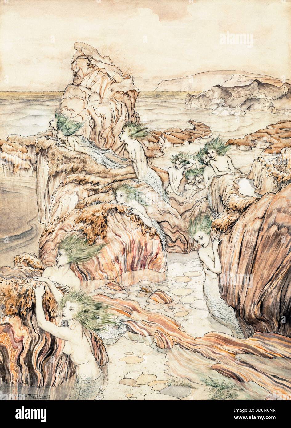 Arthur Rackham, The Daughters of the Old man of the Sea, Illustration in Stift und Tinte mit Aquarell, 1922 Stockfoto