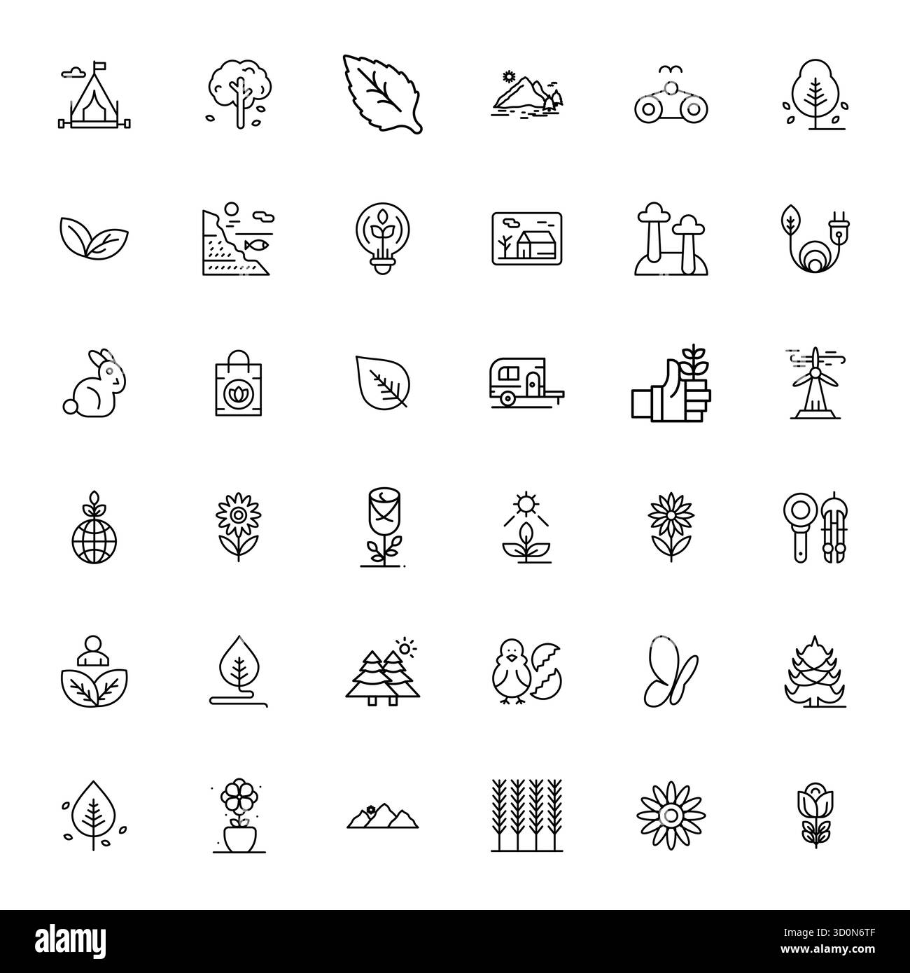 Durchdacht gestaltete 36 Vektorsymbole, die sich um die Natur drehen, in fettgedruckter Linie mit 256 x 256 Pixel ausgerichteter Präzision für moderne Designanforderungen. Stock Vektor