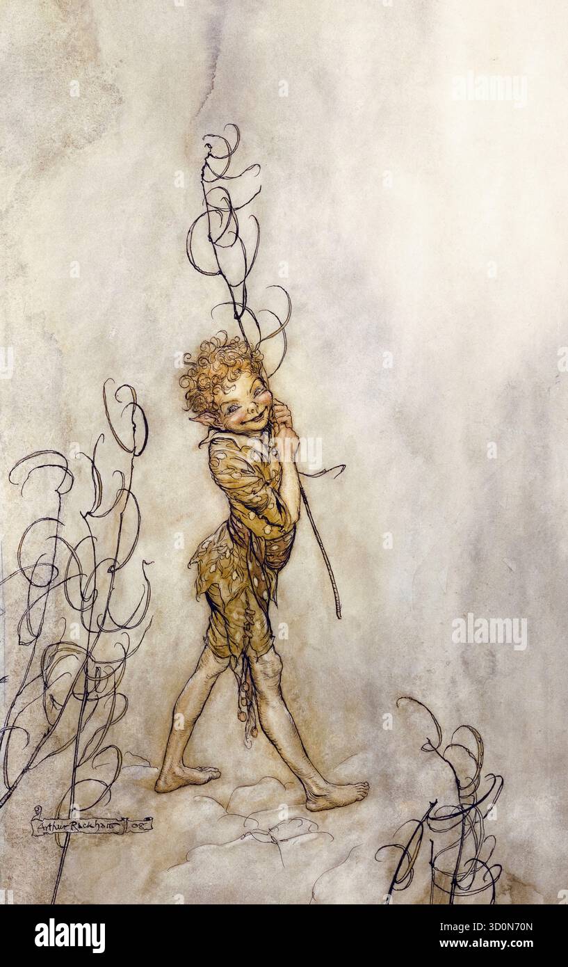 Arthur Rackham, Puck (Ein Sommernachtstraum), Illustration in Stift und Tinte mit Aquarell, vor 1939 Stockfoto