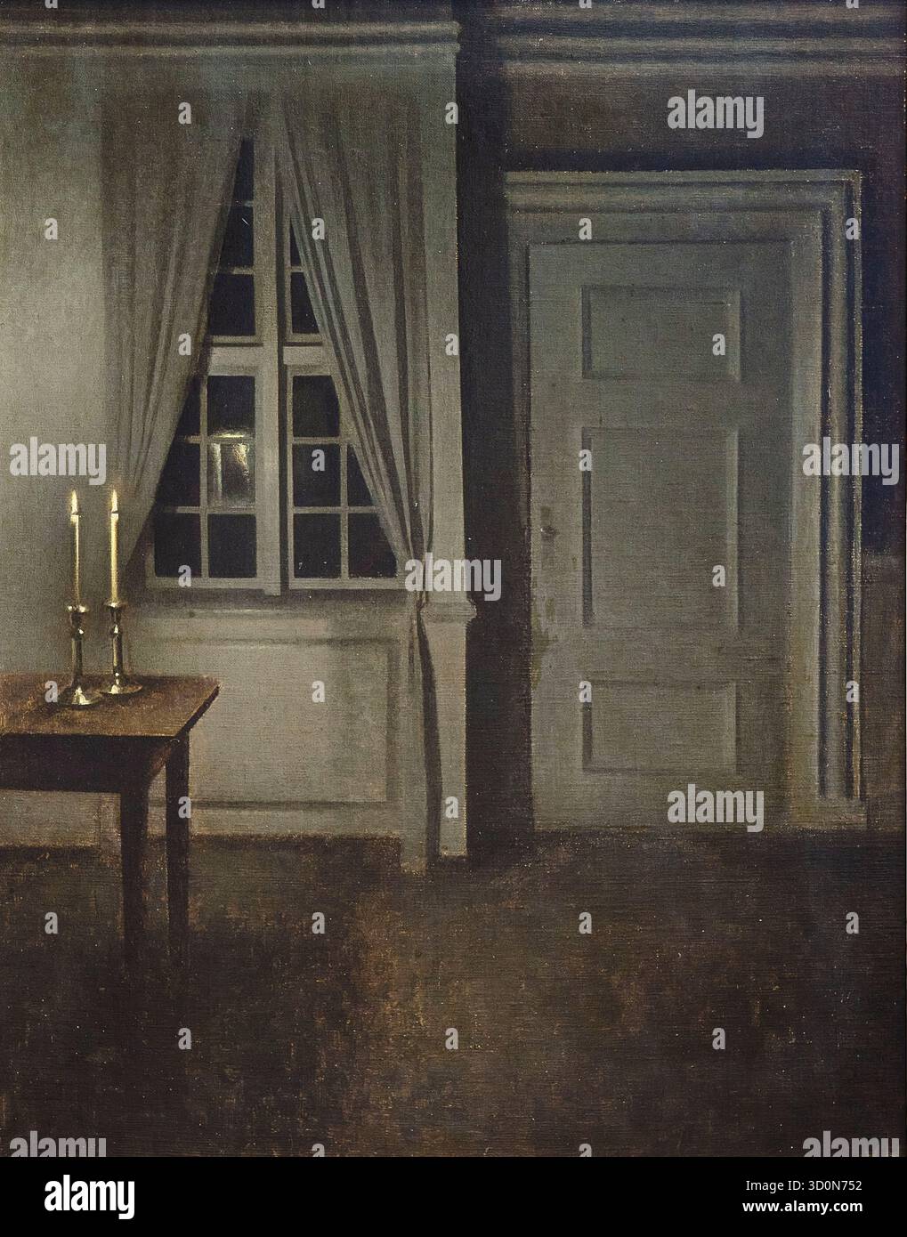 Vilhelm Hammershoi, Innenraum mit zwei Kerzen, Ölgemälde auf Leinwand, 1904 Stockfoto Vilhelm Hammershoi, Innenraum mit zwei Kerzen, Ölgemälde auf Leinwand, 1904 Stockfoto