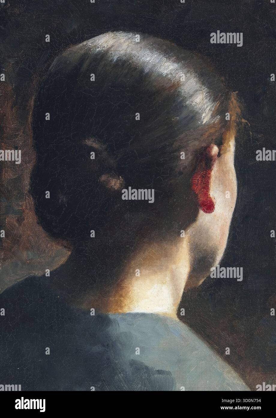 Vilhelm Hammershoi, Porträt der Schwester des Künstlers Anna Hammershøi von hinten gesehen, Ölgemälde auf Leinwand, vor 1916 Stockfoto