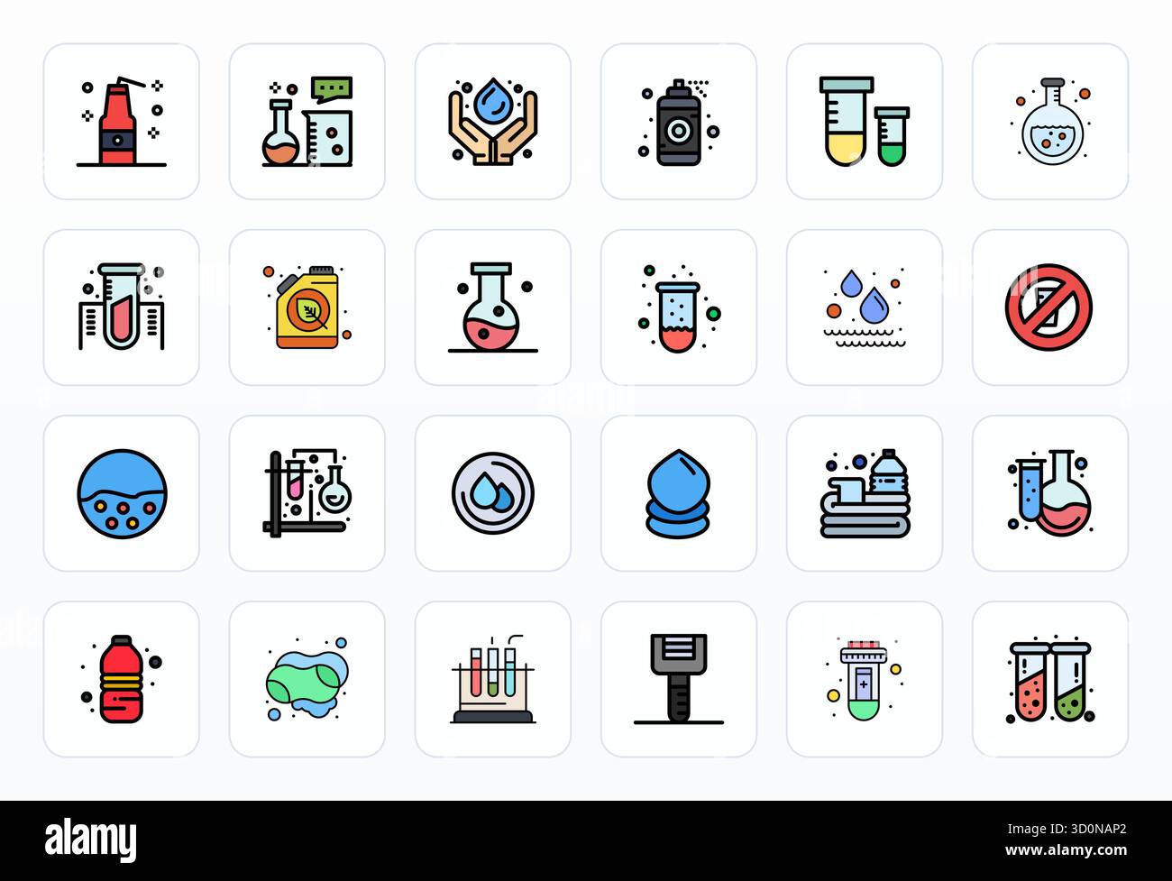 Vektorpaket mit 24 von Liquid inspirierten, optimierten Symbolen für gefüllte Zeilenpixel in hoher Auflösung, ideal für skalierbare und kreative Desi Stock Vektor