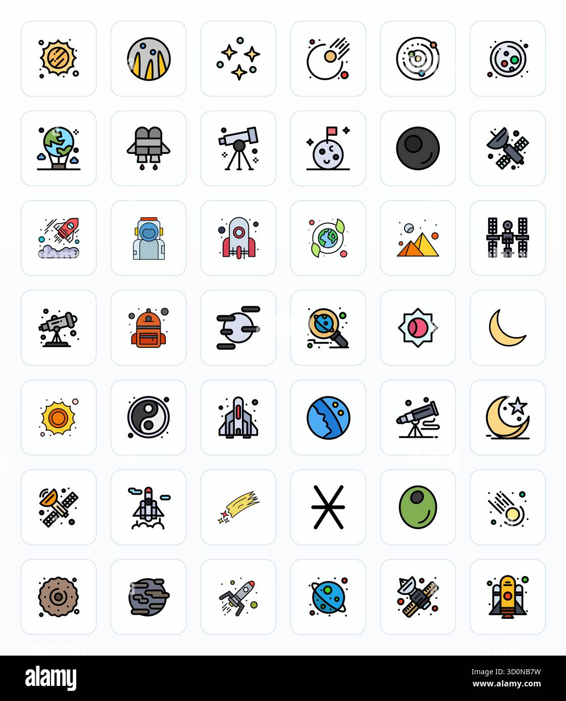 Perfekt ausbalancierte 42-PIXEL-Vektorsymbole für das Universum, Größe 256 x 256 für harmonische Integration in digitale Designprojekte. Stock Vektor