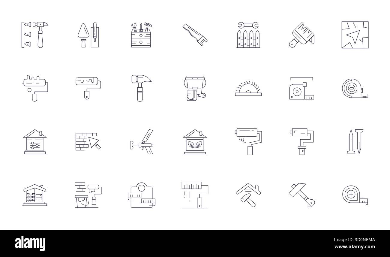 Diese Kollektion enthält 28 perfekt-Vektorsymbole mit Thin Line Display, die speziell auf das Thema „Home Improvement“ zugeschnitten sind und im Format 256 x 256 für digitale des optimiert sind Stock Vektor