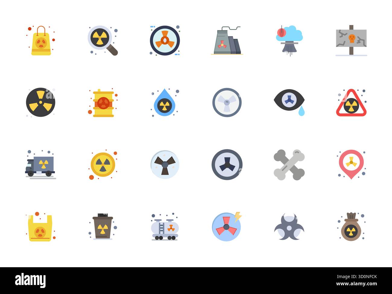 Sorgfältig kuratierte 24 flache Vektorsymbole für Radioaktivität, mit hochauflösendem Display, perfekter Auflösung für konsistente Markendarstellung und u Stock Vektor