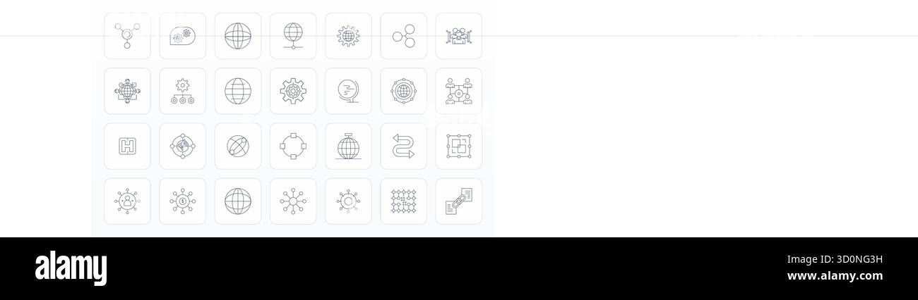 Handgefertigte Kollektion mit 28 Thin Line Vektorsymbolen für die Vernetzung, optimiert in einer ausgerichteten Auflösung von 64x64 Pixeln für erstklassige digitale Experie Stock Vektor