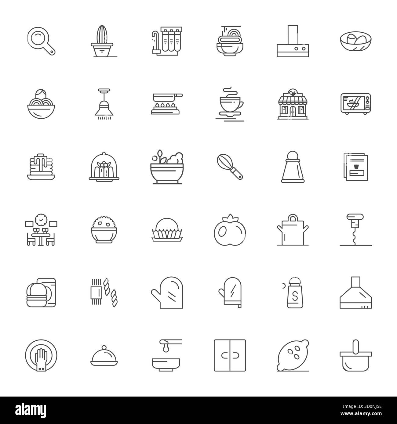 Kunstvoll gestaltete 36 Bold Line Display Perfect Vektor-Symbole für die Küche, geliefert im Format 128x128 für konsistente visuelle Exzellenz. Stock Vektor