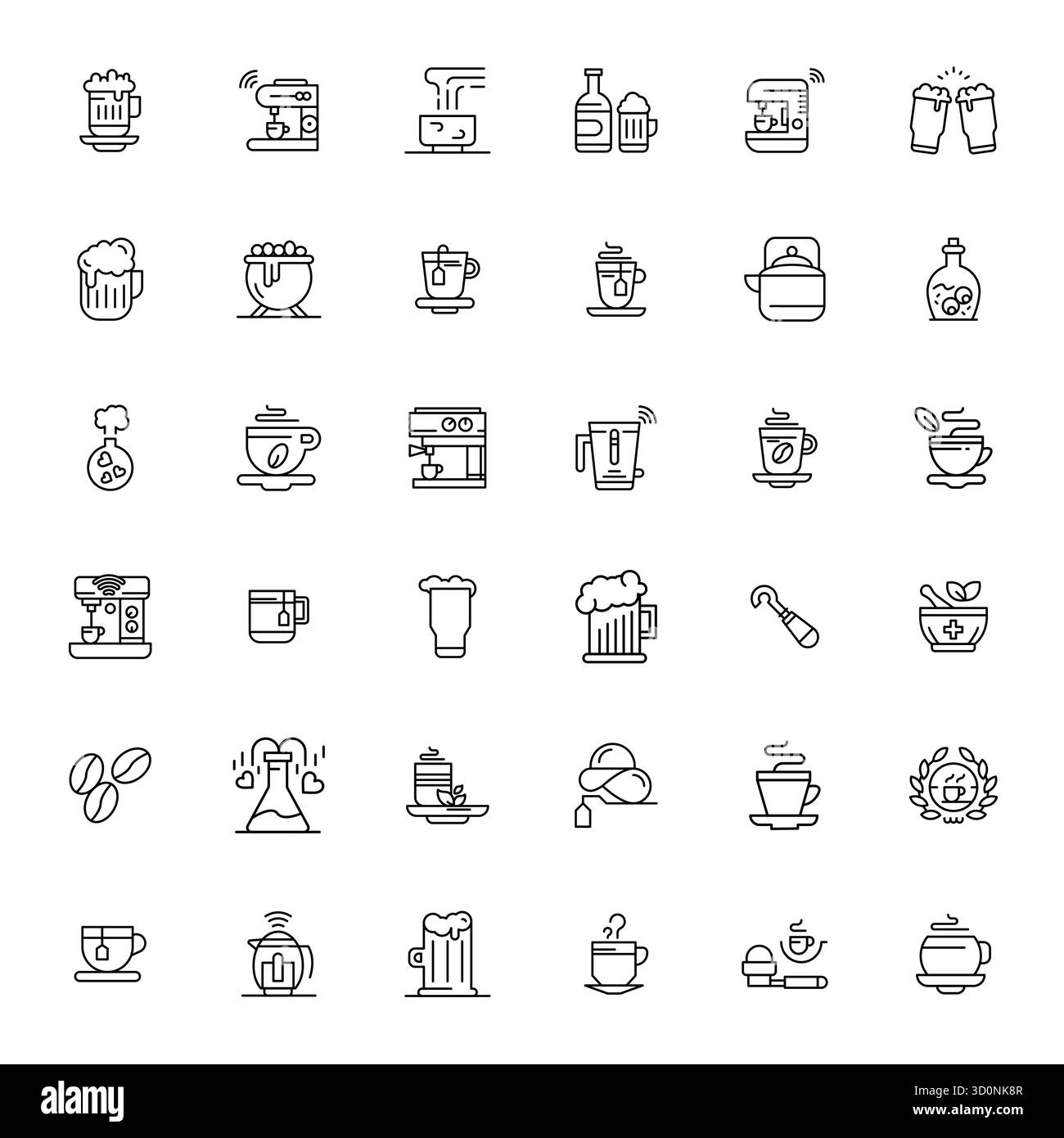 Ultimative Sammlung von 36 Vektorsymbolen, die Brew in Bold Line-Ästhetik darstellen, optimiert mit der optimierten Auflösung von Retina Ready Pixel für maximale im Stock Vektor