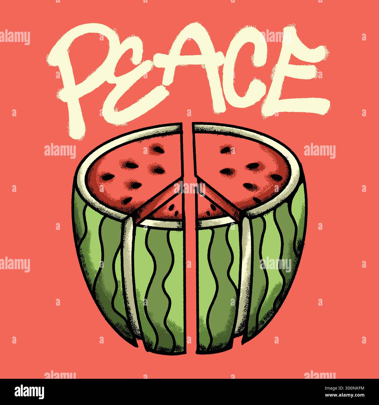 Wassermelone Split Hand gezeichnetes T-Shirt Illustration Stock Vektor
