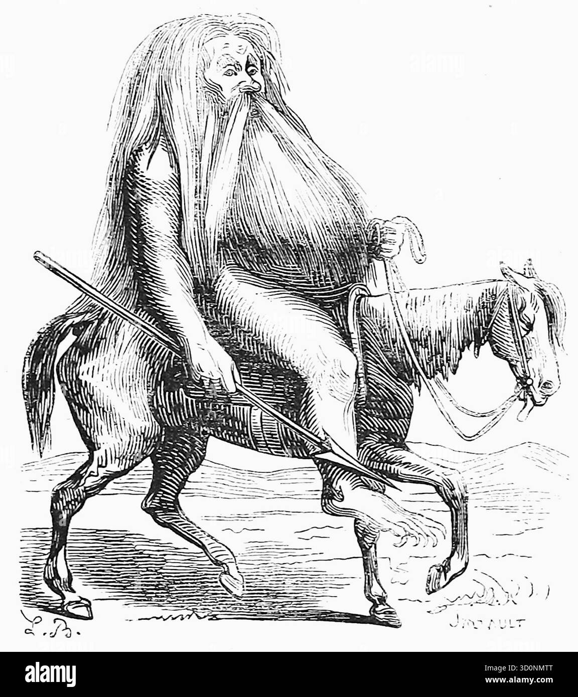 Louis Le Breton - der Dämon Furcas - 1863 - Furcas ist ein Geist oder Dämon, der als grausamer alter Mann mit langem Bart und grauem Kopf erscheint, auf einem blassfarbenen Pferd reitet und eine scharfe Waffe trägt. Stockfoto