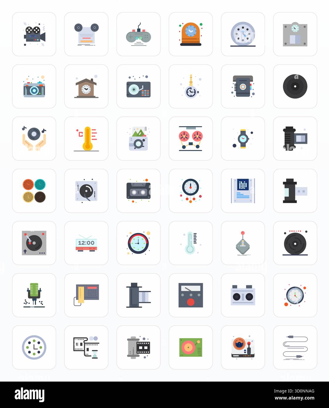 Laden Sie 42 skalierbare flache Vektorsymbole herunter, die für analoge Anwendungen entwickelt wurden, mit einer Auflösung von 256 x 256 für professionelle und kreative Projekte geeignet sind Stock Vektor