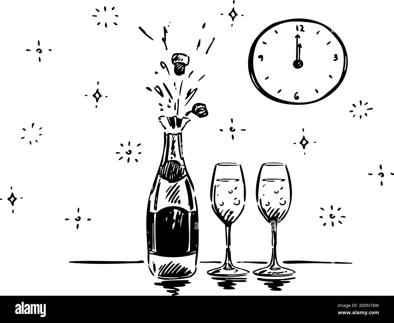 Genießen Sie eine große Feier mit Champagner, begleitet von einem aufregenden Silvester Countdown Stockfoto
