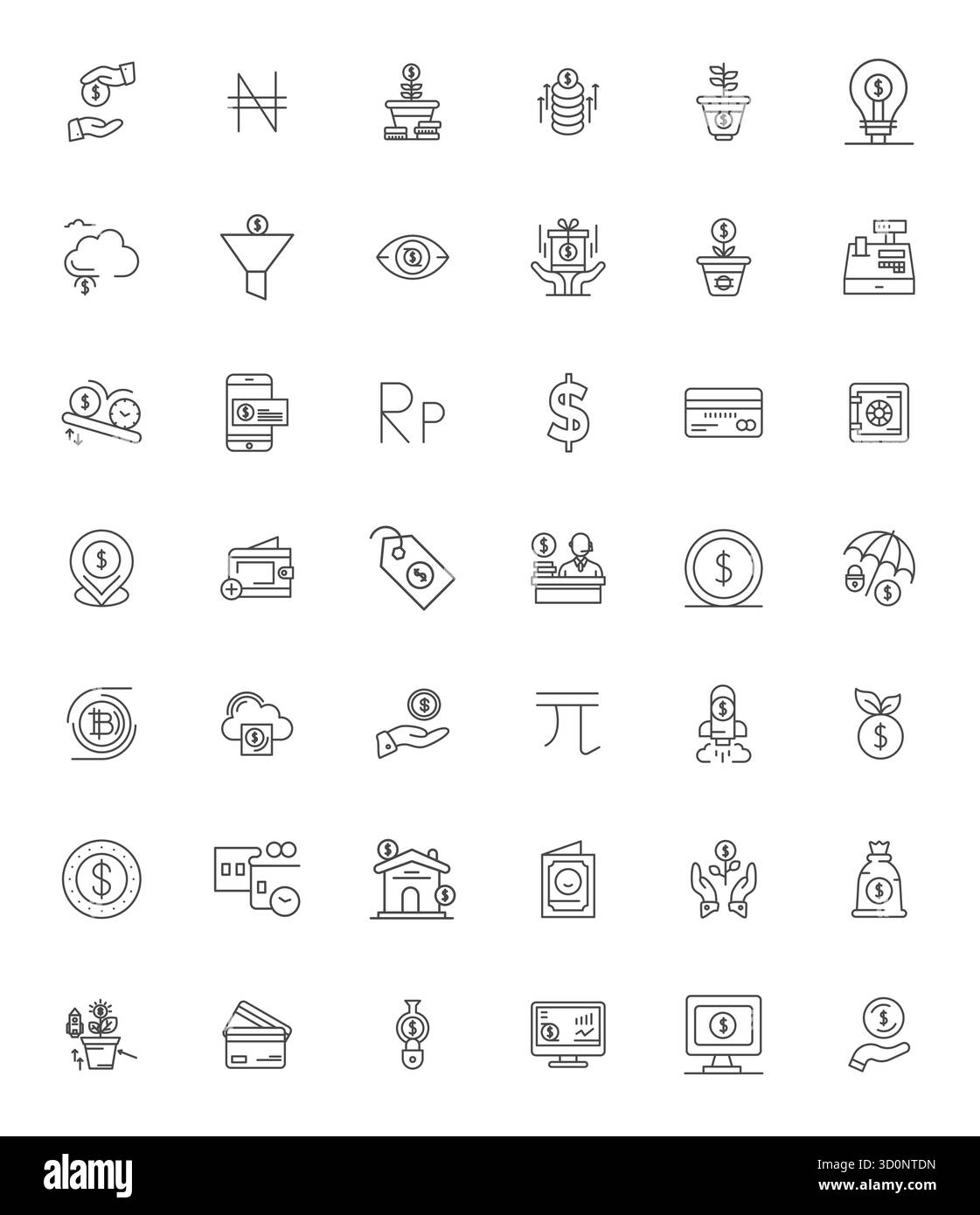 Moderne Sammlung von 42 Vektorsymbolen, die Geld in Bold Line-Ästhetik darstellen, mit einer bearbeitbaren Auflösung von 256 x 256 für moderne Anwendungsentwicklungen Stock Vektor