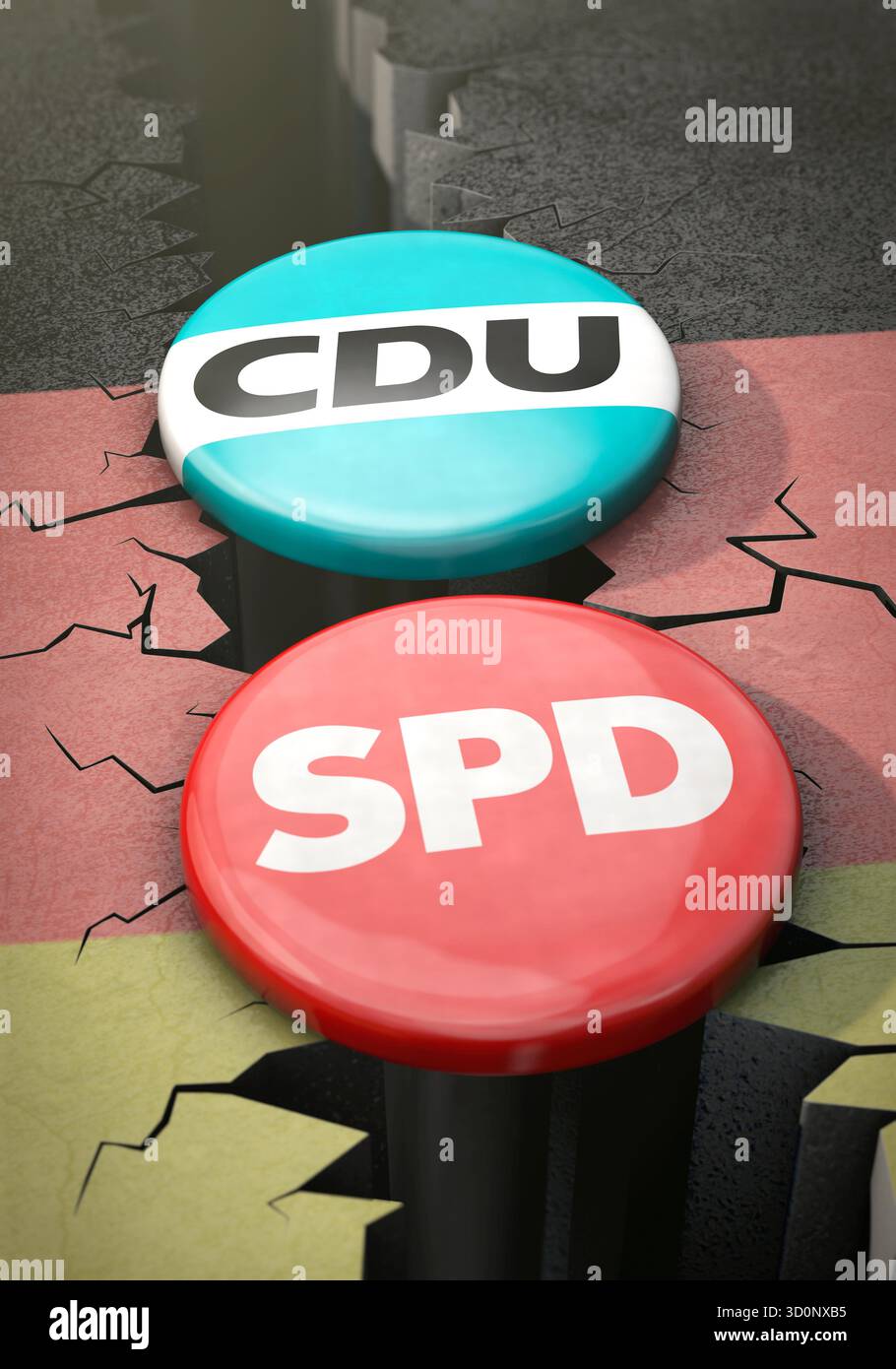 Deutsch Englisch Französisch Symbolbild zum Thema Regierungskrise in Deutschland und Bruch der Regierungskoalition zwischen der CDU und der SPD im Hochformat 128 / 5,000 Symbolbild zum Thema Regierungskrise in Deutschland und dem Zerfall der SPD Stockfoto