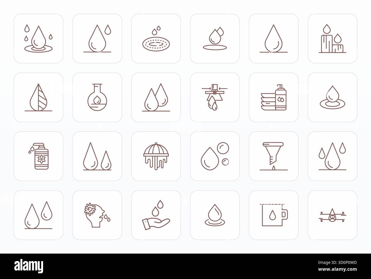 Die ultimative Sammlung von 24 Vektorsymbolen, die Tropfen in fettgedruckter Linie darstellen, optimiert mit einer perfekten Auflösung von 256 x 256 PIXELN für maximale Wirkung Stock Vektor