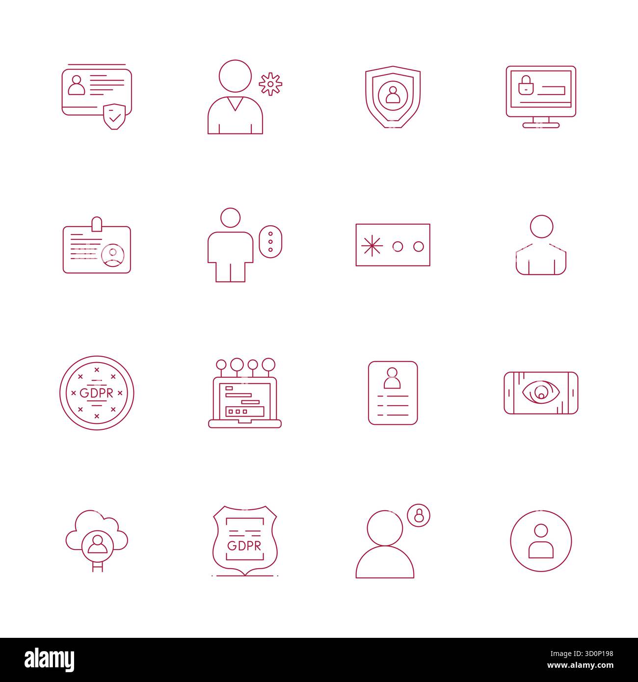 Essential Pack mit 16 detaillierten Vektorsymbolen für persönliche Daten im Thin Line-Format, in hoher Auflösung für optimale Leistung und e Stock Vektor