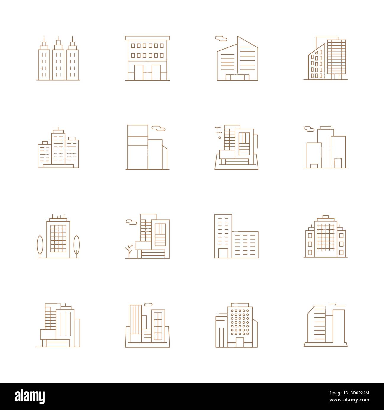 Zukunftsweisendes Paket mit 16 Vektorsymbolen rund um Apartments, das Thin Line Design mit 128 x 128 Pixel optimierter Klarheit für innovative Benutzer in zeigt Stock Vektor