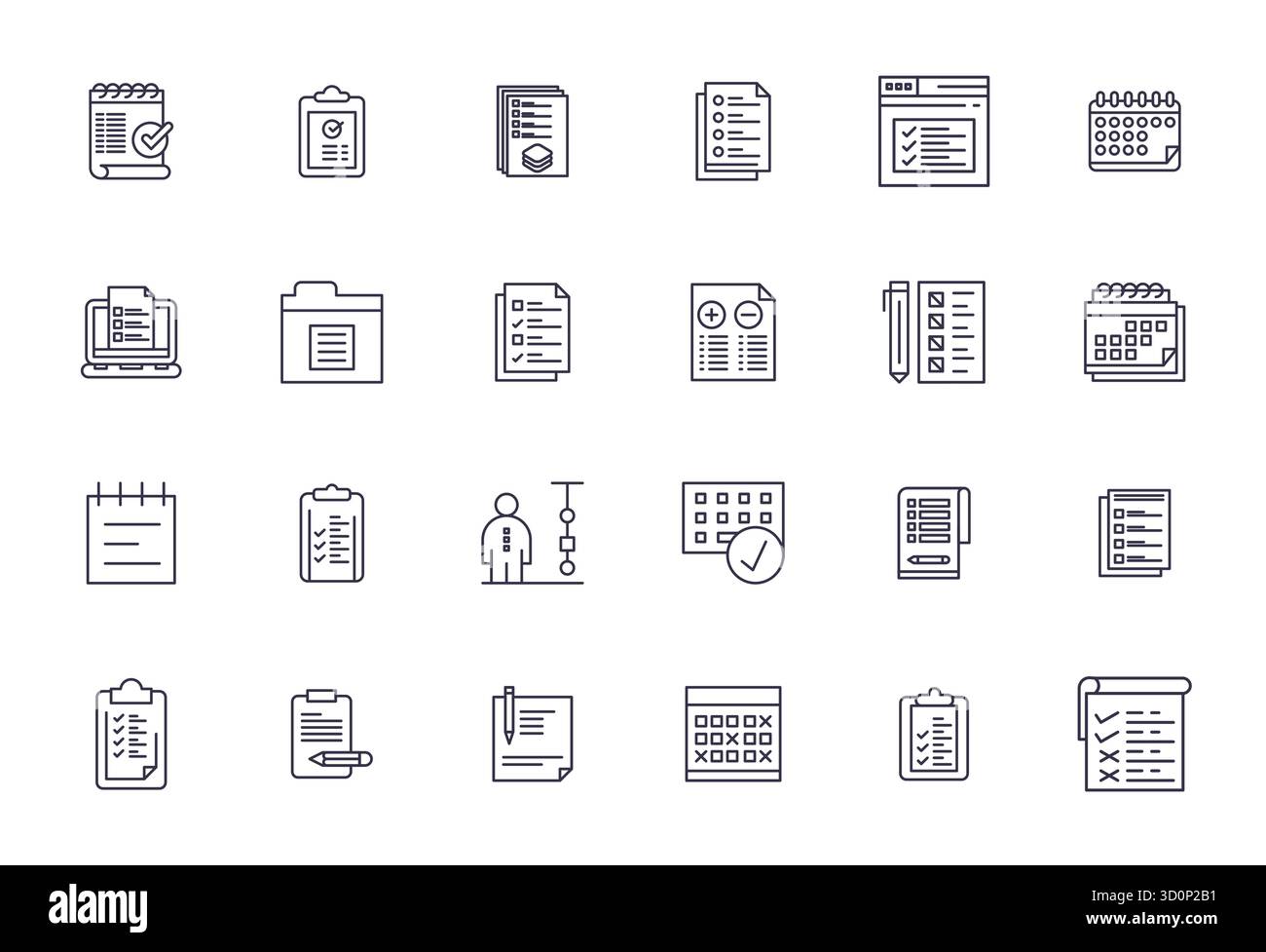 Wunderschön gerenderte Vektorsymbole mit 24 fettgedruckten Pixeln für die Aufgabenliste, erstellt mit Retina Ready Auflösung für eine beeindruckende visuelle Konsistenz Stock Vektor