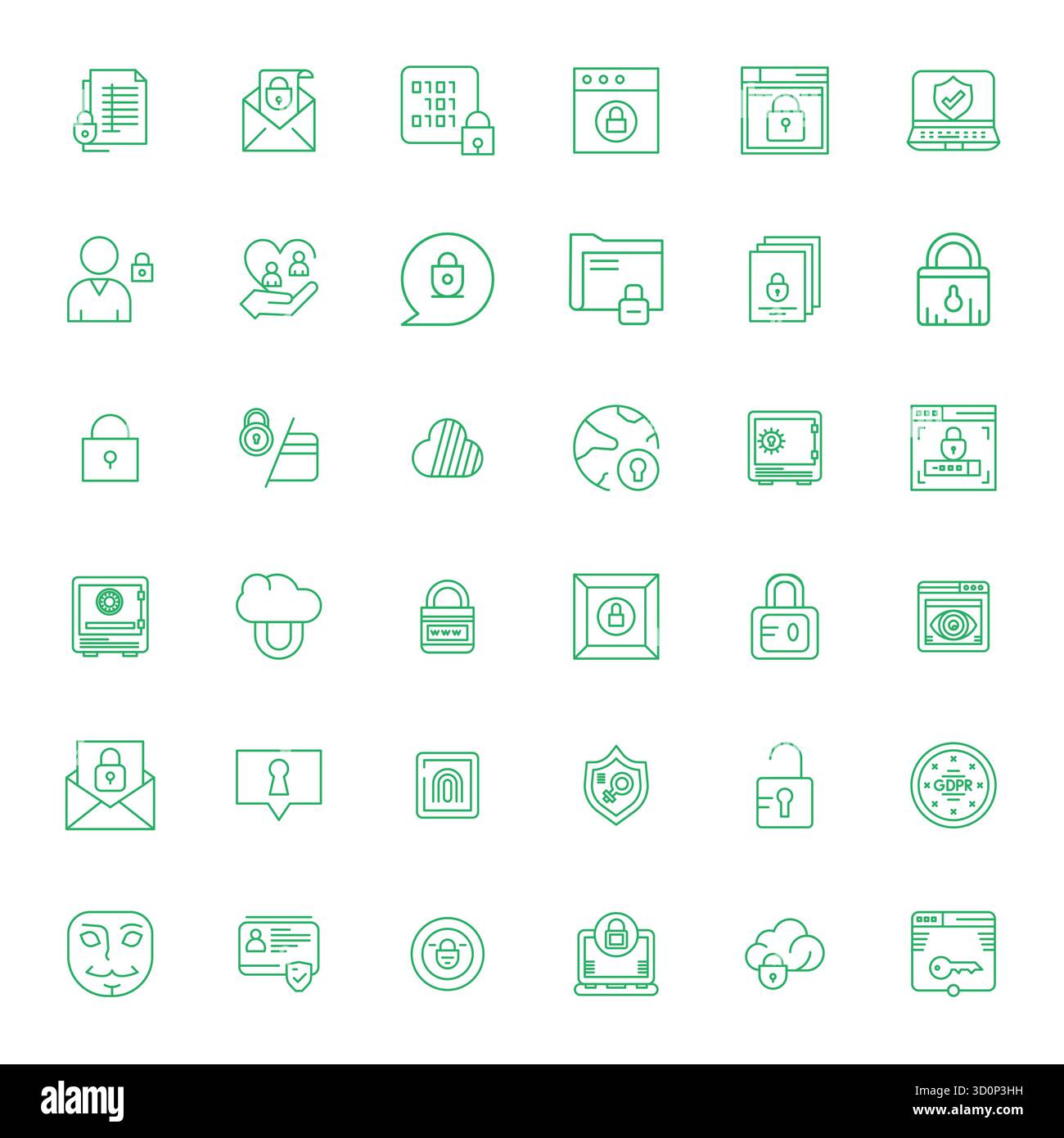 Professionelle Sammlung von 36 Bold Line Vektorsymbolen, die den Datenschutz darstellen, gefertigt mit 64x64 Display, perfekter Präzision für Unternehmen A Stock Vektor