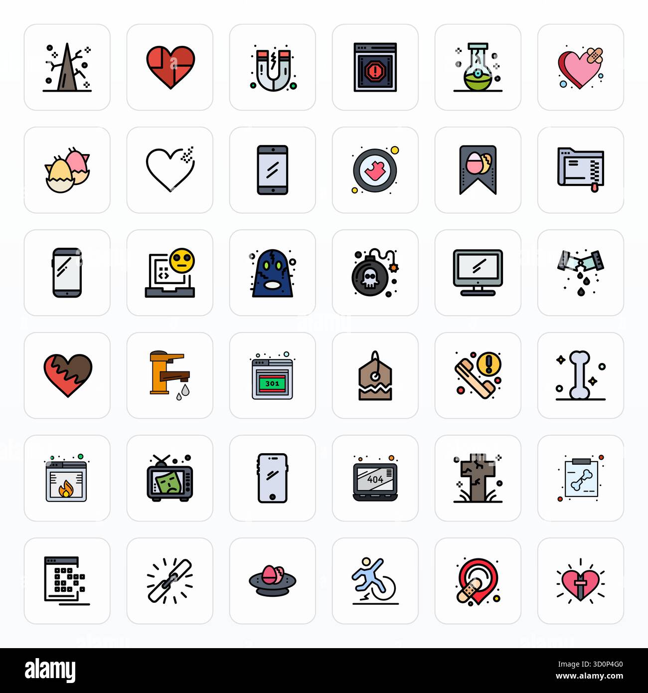 Leistungsstarke Sammlung von 36 gefüllten Vektorsymbolen für gebrochene Linien, entwickelt mit einer perfekten Auflösung von 256 x 256 PIXELN für optimale Benutzeroberflächen Stock Vektor