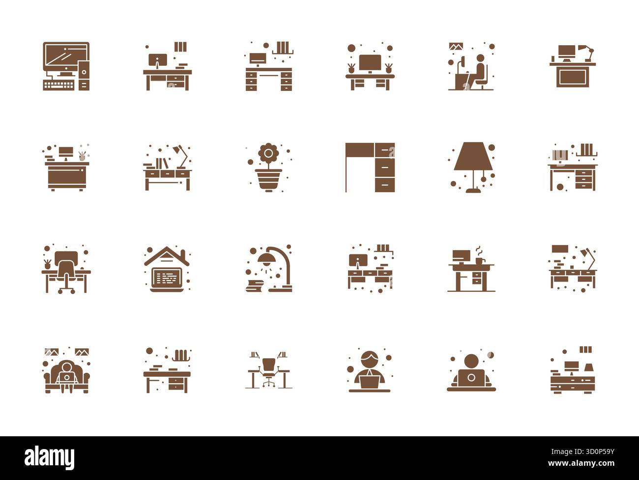 Wunderschön gerenderte Vektorsymbole mit 24 Pixeln, optimiert für Home Office, erstellt mit einer Auflösung von 256 x 256 für eine beeindruckende visuelle Konsistenz auf allen Ebenen Stock Vektor