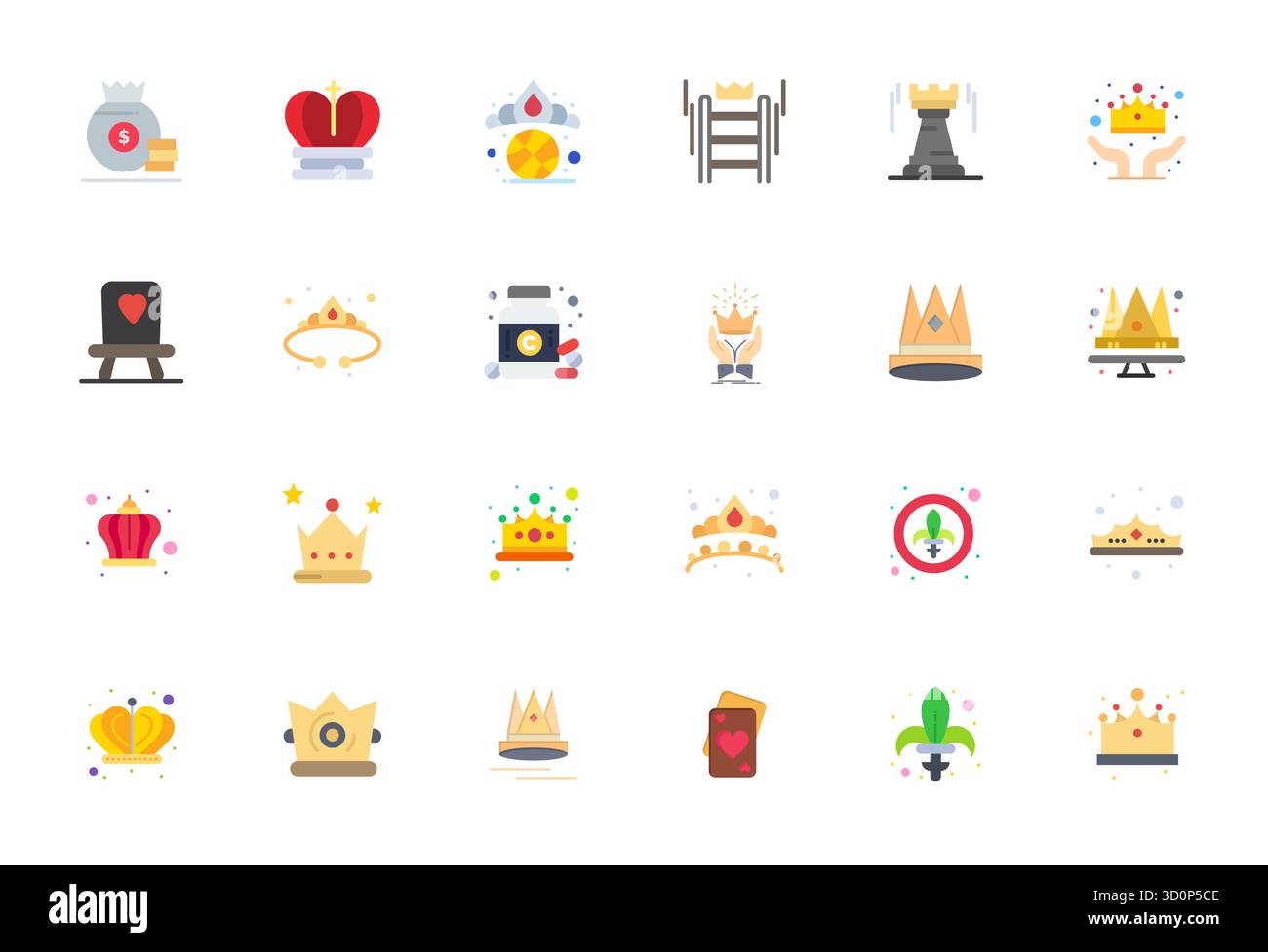 Laden Sie 24 skalierbare flache Vektorsymbole herunter, die für Lizenzgebühren entwickelt wurden und eine Auflösung von 256 x 256 bieten, die für professionelle und kreative Projekte geeignet ist. Stock Vektor