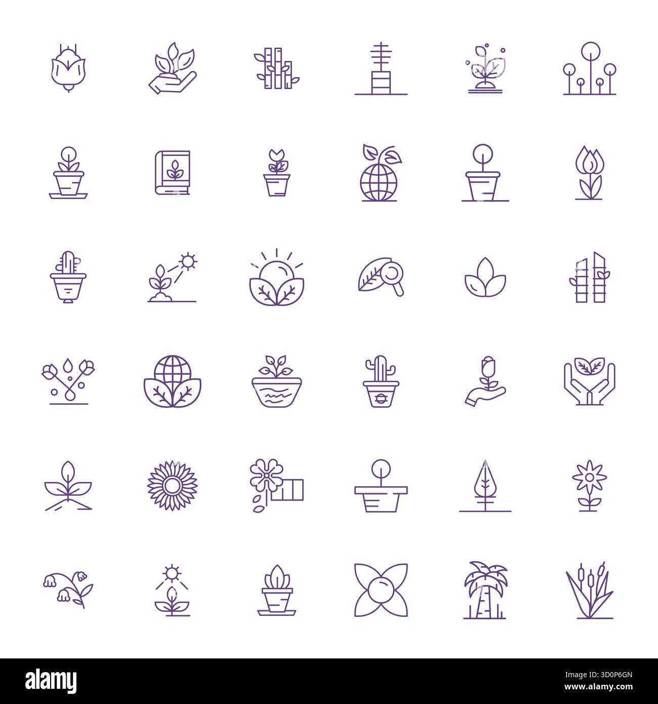Verwandeln Sie Ihre Designs mit 36 Bold Line Vektor-Symbolen rund um Flora, die in einer bearbeitbaren Auflösung von 256 x 256 für maximale Klarheit entwickelt wurden. Stock Vektor