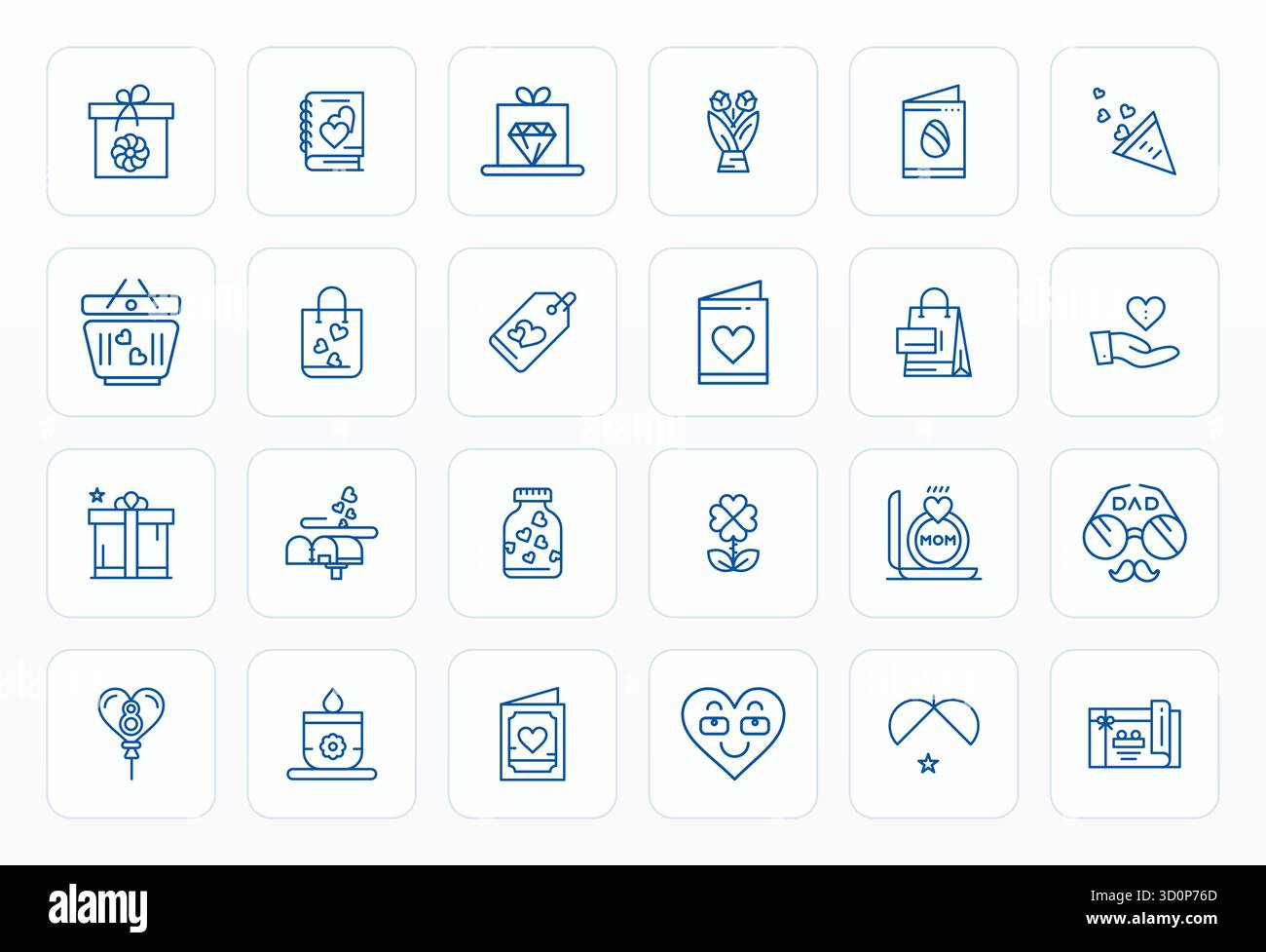 Innovatives Paket mit 24 Vektorsymbolen rund um Present, das Bold Line Design im Format 64x64 Pixel für moderne digitale Lösungen präsentiert. Stock Vektor