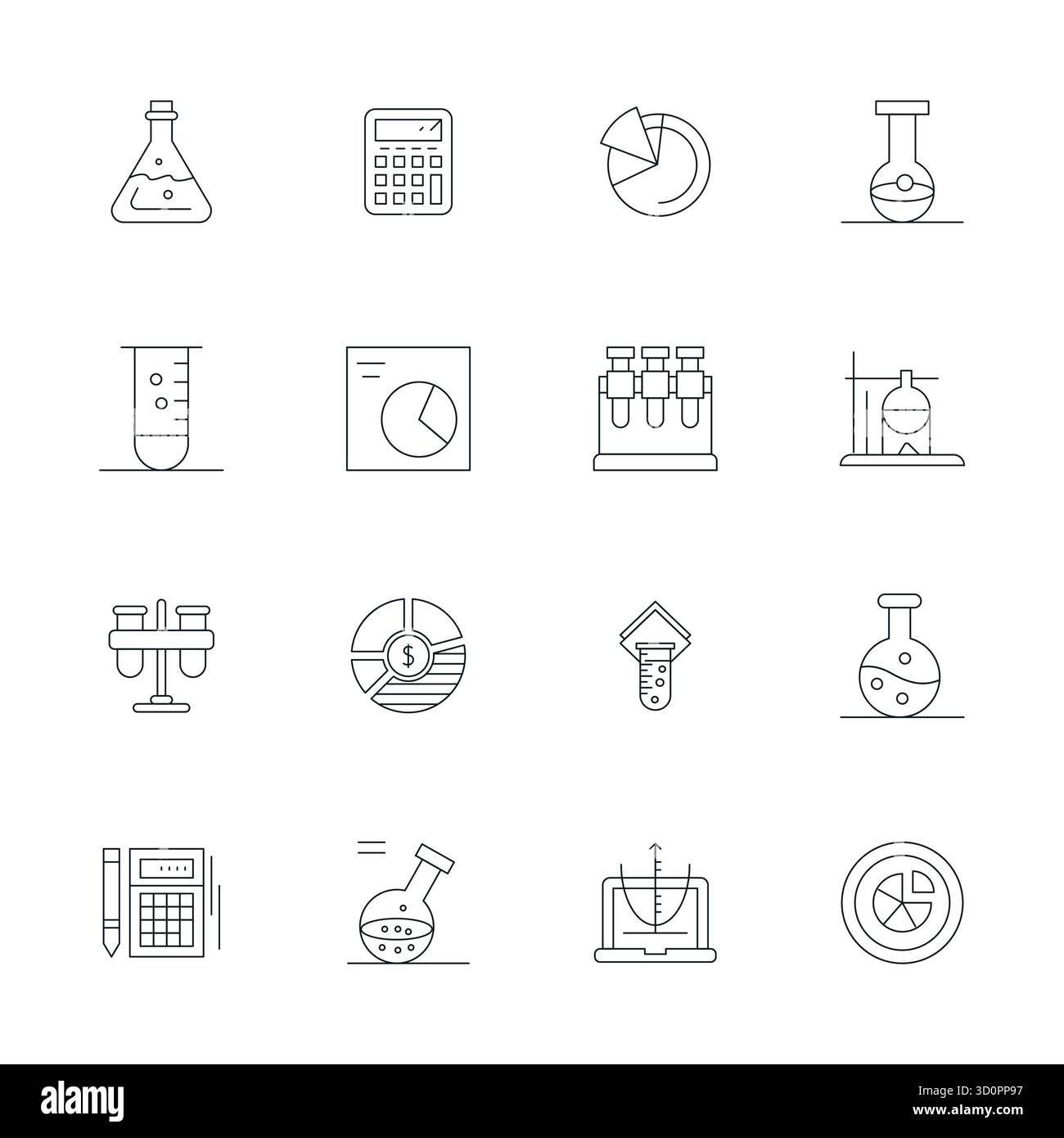 Strategisches Paket mit 16 Vektorsymbolen, die das Analysetool im Thin Line-Format darstellen, optimiert mit 64x64-Display, perfekte Qualität für den Beruf Stock Vektor