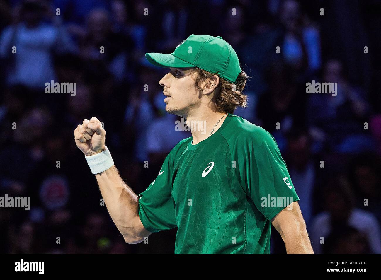 Wien, Wien, Österreich. Oktober 2025. Alex de Minaur aus Australien feiert den Sieg des Spiels gegen Matteo Berrettini aus Italien während der ersten Bank Open - ATP500, Herren Tennis, 24.10.2025, Wien (Wiener Stadthalle), Österreich (Credit Image: © Mathias Schulz/ZUMA Press Wire) NUR REDAKTIONELLE VERWENDUNG! Nicht für kommerzielle ZWECKE! Stockfoto