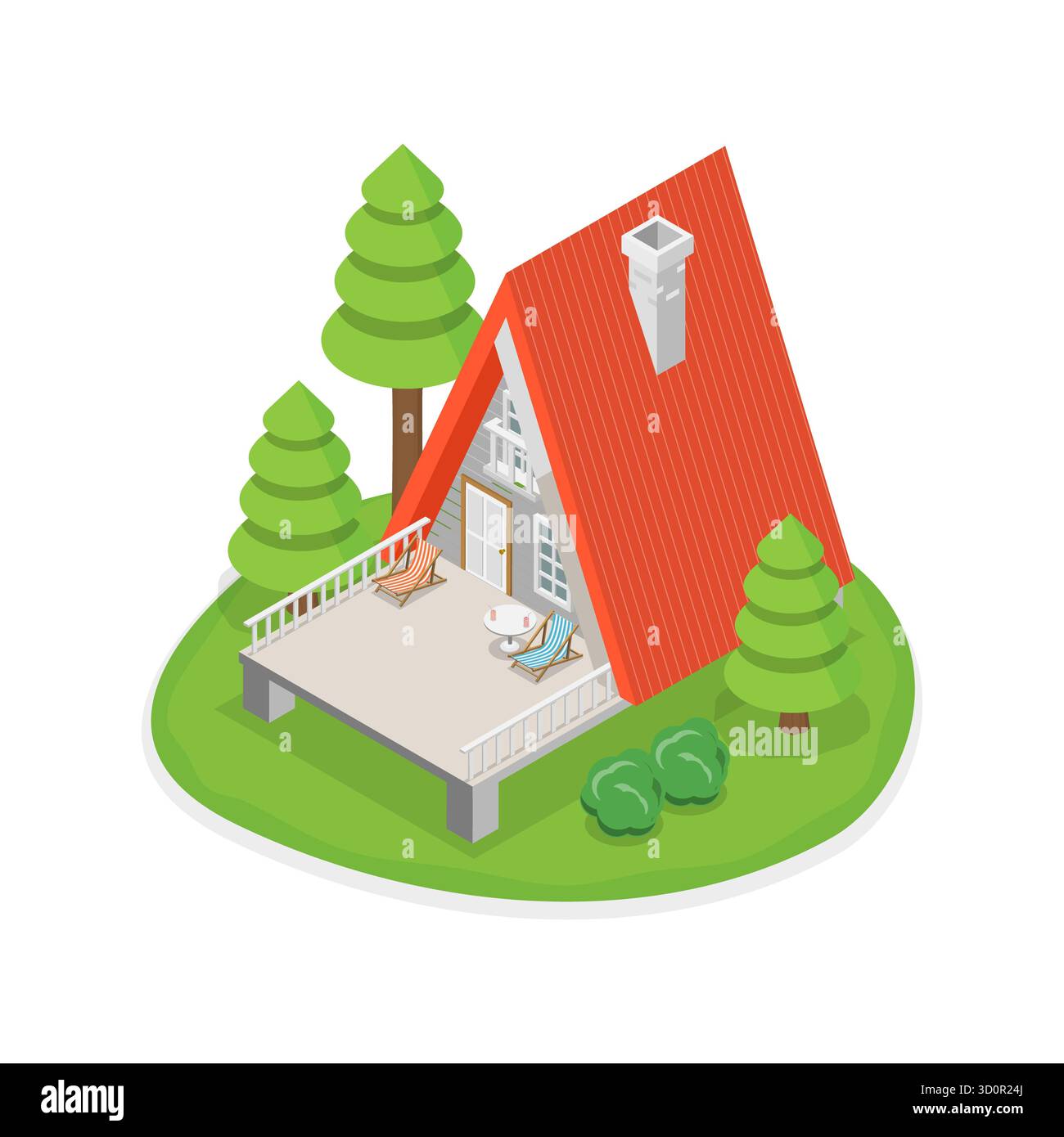 3D Isometrisches flaches Set Glamping Resorts, Luxus Camping. Punkt 2 Stockfoto