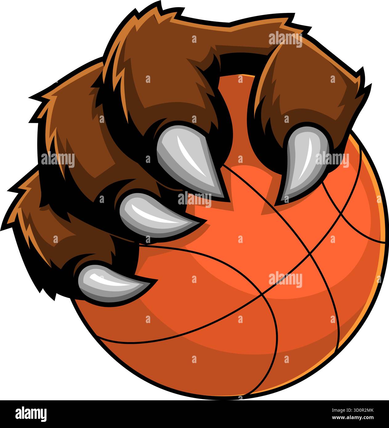 Bärenkralle Mit Basketball-Maskottchen-Logo. Handgezeichnete Vektor-Illustration Isoliert Auf Transparentem Hintergrund Stock Vektor
