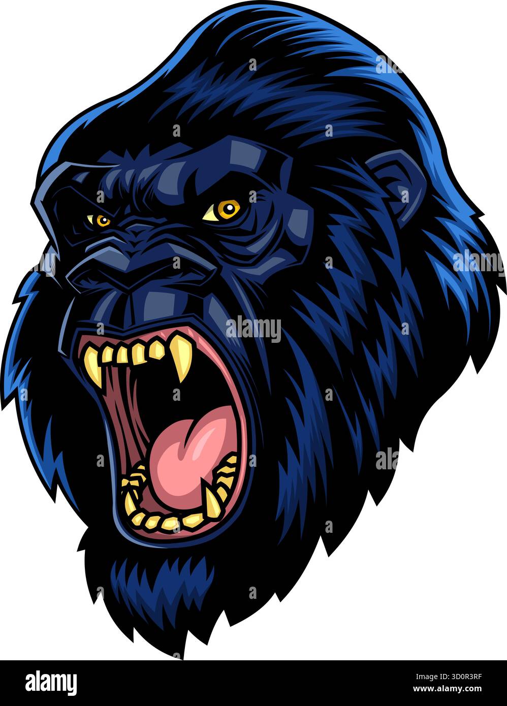 Angry Gorilla Head Roaring Maskottchen im blauen Stil - Vektor Hand gezeichnete Illustration isoliert auf transparentem Hintergrund Stock Vektor