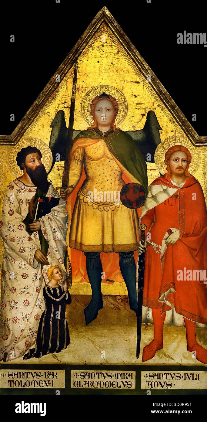 Heiligen Michael, der Erzengel, Bartholomäus, Julian und die Donar 1360 Matteo di Pacino 1359-1374 Florenz Italien Stockfoto