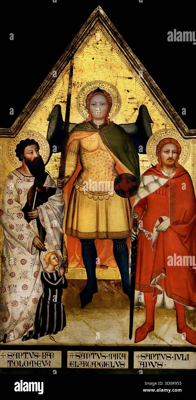 Heiligen Michael, der Erzengel, Bartholomäus, Julian und die Donar 1360 Matteo di Pacino 1359-1374 Florenz Italien Stockfoto