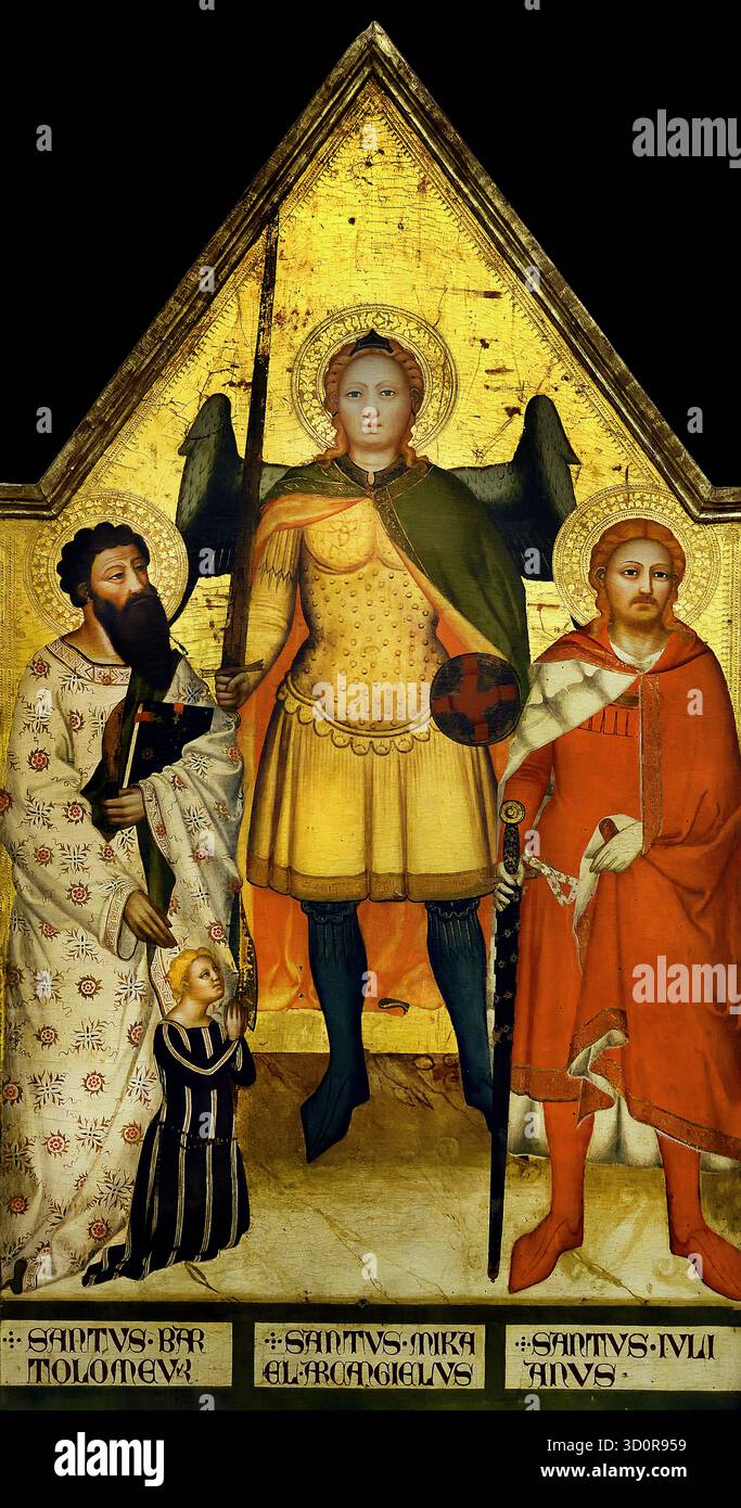 Heiligen Michael, der Erzengel, Bartholomäus, Julian und die Donar 1360 Matteo di Pacino 1359-1374 Florenz Italien Stockfoto