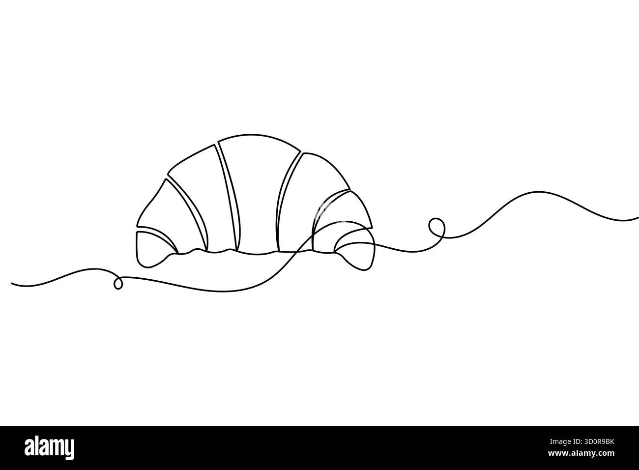 Croissant Frühstück durchgehende einzeilige Zeichnung minimalistischer Stil isolieren Umrissvektor Illustration Stock Vektor